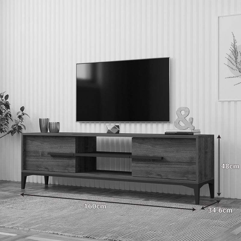 Έπιπλο τηλεόρασης Eslem  καρυδί με ανθρακί 160x34,6x48,1εκ - Pakobazaar