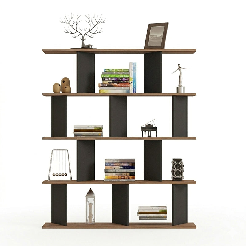 Βιβλιοθήκη Ratu  ανθρακί με oak 120x24,6x141εκ - Pakobazaar