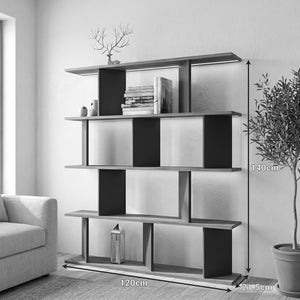 Βιβλιοθήκη Ratu  ανθρακί με oak 120x24,6x141εκ - Pakobazaar