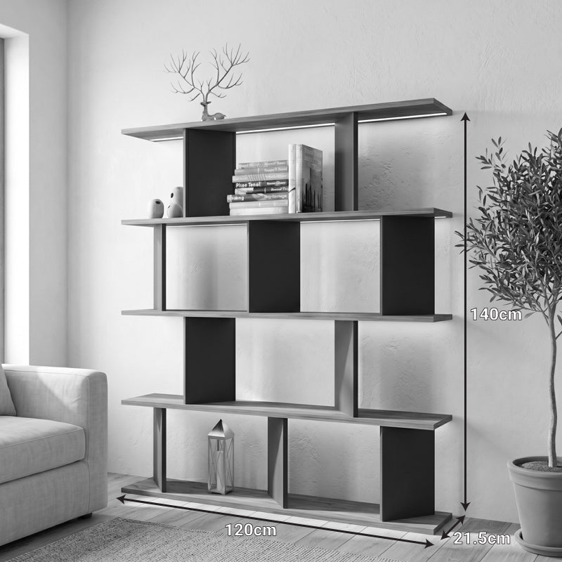 Βιβλιοθήκη Ratu  καρυδί με ανθρακί 120x24,6x141εκ - Pakobazaar
