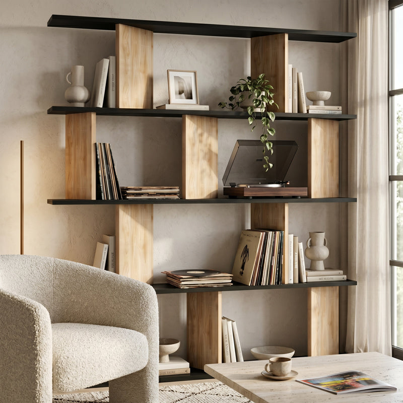 Βιβλιοθήκη Ratu  καρυδί με ανθρακί 120x24,6x141εκ - Pakobazaar