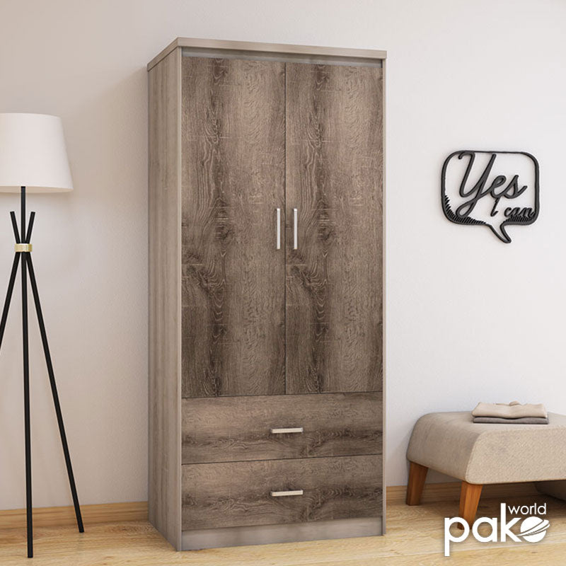 Ντουλάπα ρούχων δίφυλλη OLYMPUS  χρώμα castillo-toro 81x57x183εκ - Pakobazaar