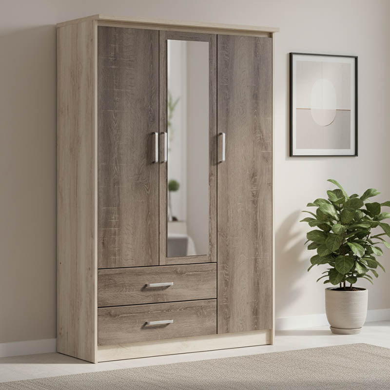 Ντουλάπα ρούχων τρίφυλλη OLYMPUS  χρώμα castillo-toro 120x57x183εκ - Pakobazaar