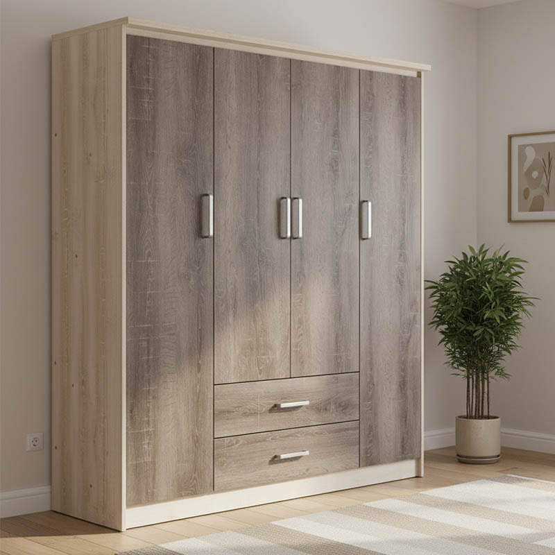 Ντουλάπα ρούχων τετράφυλλη OLYMPUS  χρώμα castillo-toro 159x57x183εκ - Pakobazaar