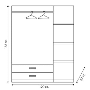 Ντουλάπα ρούχων τρίφυλλη OLYMPUS  χρώμα wenge 120x57x183εκ - Pakobazaar