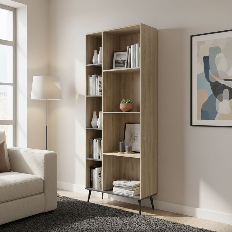 Βιβλιοθήκη Zezan  σε sonoma-ανθρακί απόχρωση 76.5x30x200.5εκ - Pakobazaar