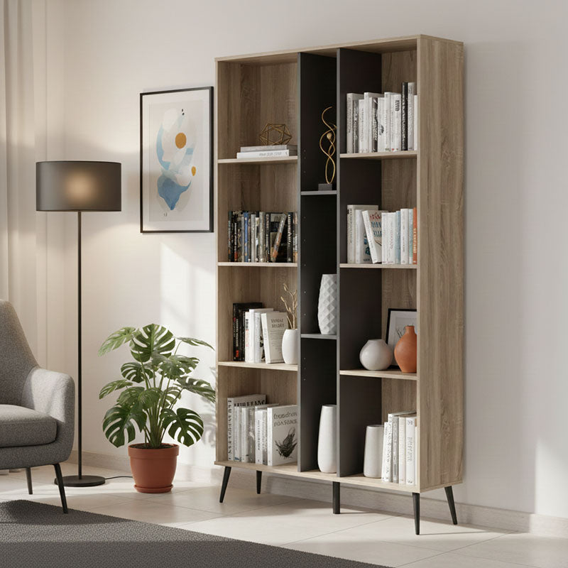 Βιβλιοθήκη Zezan  σε sonoma-ανθρακί απόχρωση 114x30x200.5εκ - Pakobazaar