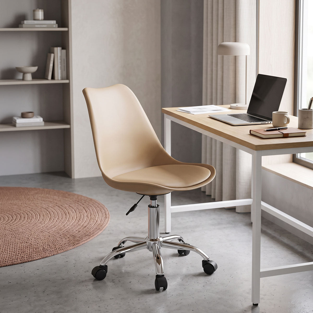 Καρέκλα γραφείου εργασίας Gaston II  pp-pu cappuccino 48x57x77-90εκ - Pakobazaar