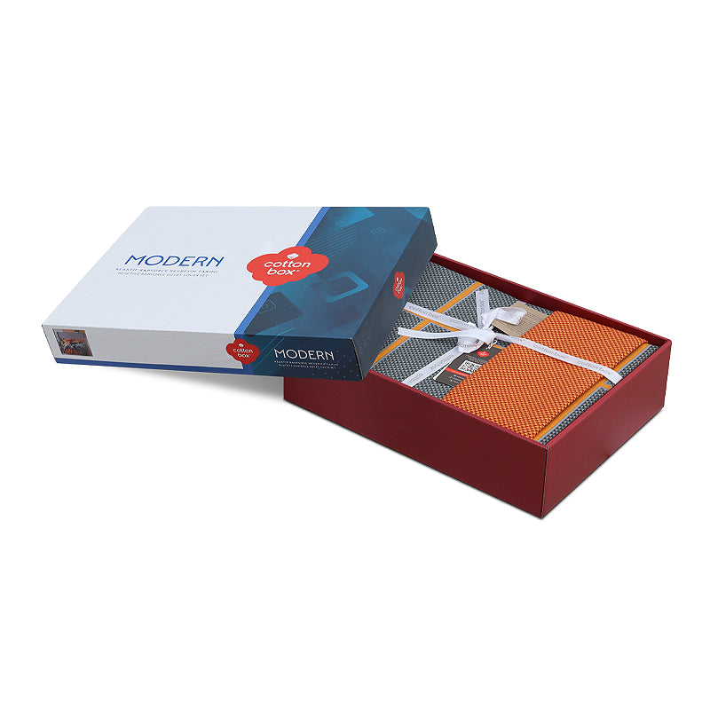 Σετ παπλωματοθήκη Stark Cotton Box 3 τμχ Μονή (160x220) χρώμα cinnamon - μπλε - Pakobazaar