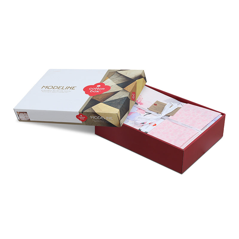 Σετ παπλωματοθήκη Jayda Cotton Box 3 τμχ Μονή (160x220) χρώμα ροζ - λευκό