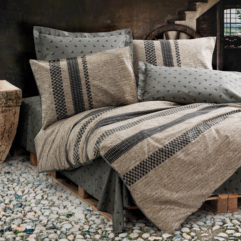 Σετ παπλωματοθήκη Arlo Cotton Box 3 τμχ Μονή (160x220) χρώμα καφέ - γκρι - Pakobazaar