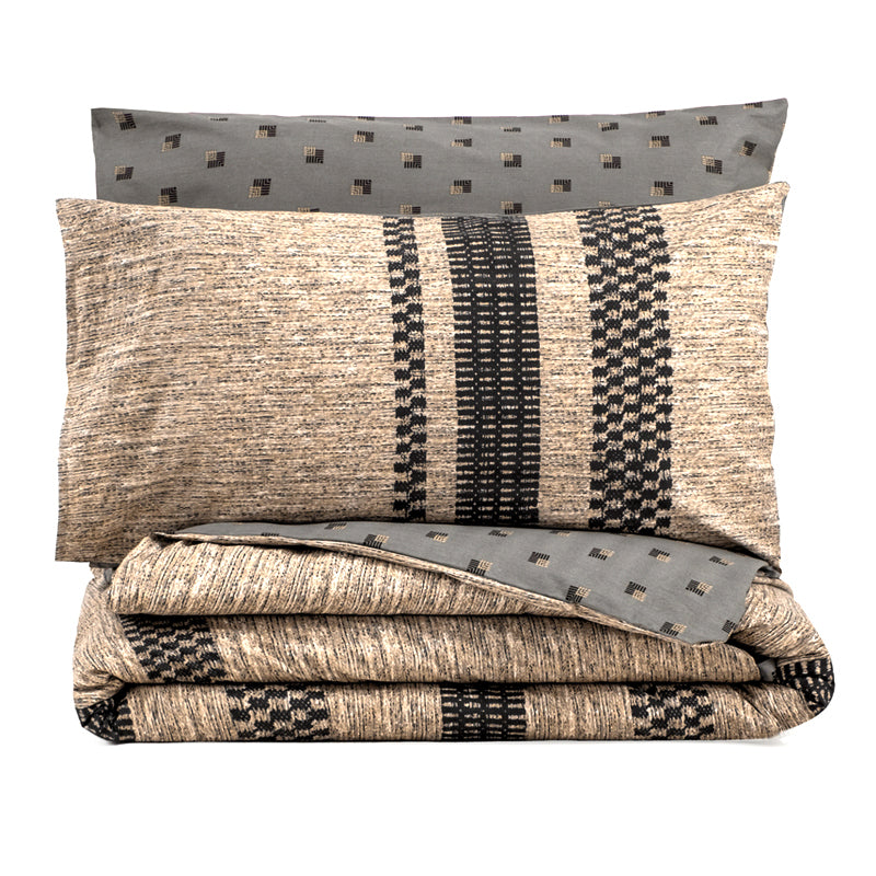 Σετ παπλωματοθήκη Arlo Cotton Box 3 τμχ Μονή (160x220) χρώμα καφέ - γκρι - Pakobazaar