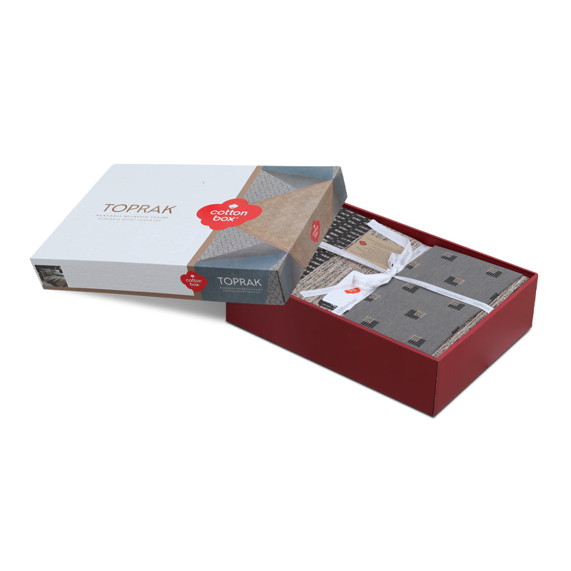 Σετ παπλωματοθήκη Arlo Cotton Box 3 τμχ Μονή (160x220) χρώμα καφέ - γκρι - Pakobazaar