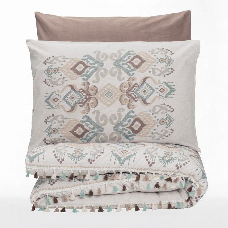 Σετ παπλωματοθήκη Asilo Cotton Box 4 τμχ Διπλή (200x220) χρώμα καφέ - λευκό