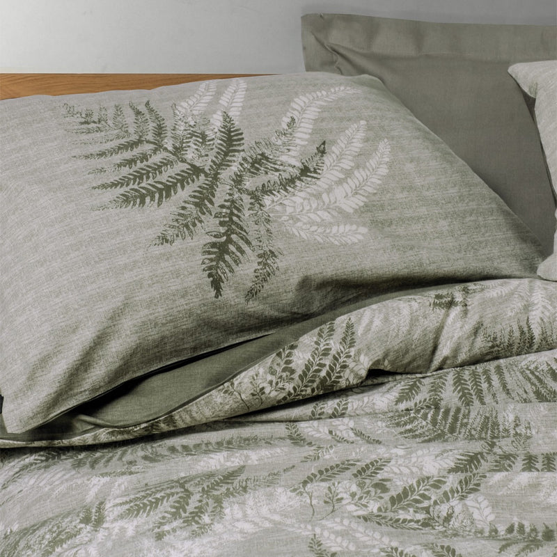 Σετ παπλωματοθήκη Frond Cotton Box 4 τμχ Διπλή (200x220) χρώμα χακί - Pakobazaar