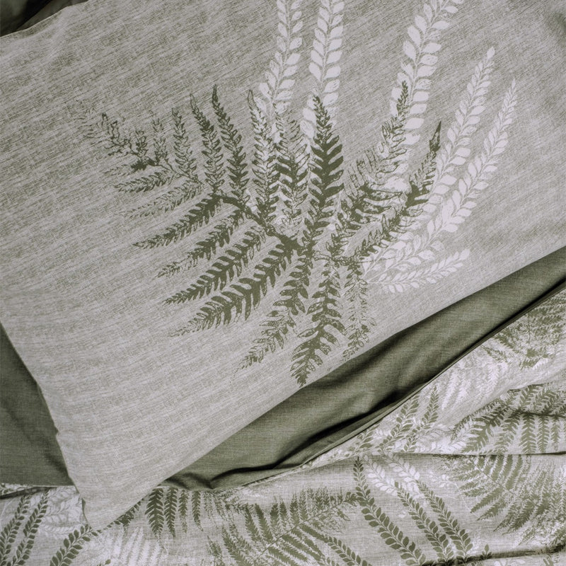 Σετ παπλωματοθήκη Frond Cotton Box 4 τμχ Διπλή (200x220) χρώμα χακί - Pakobazaar