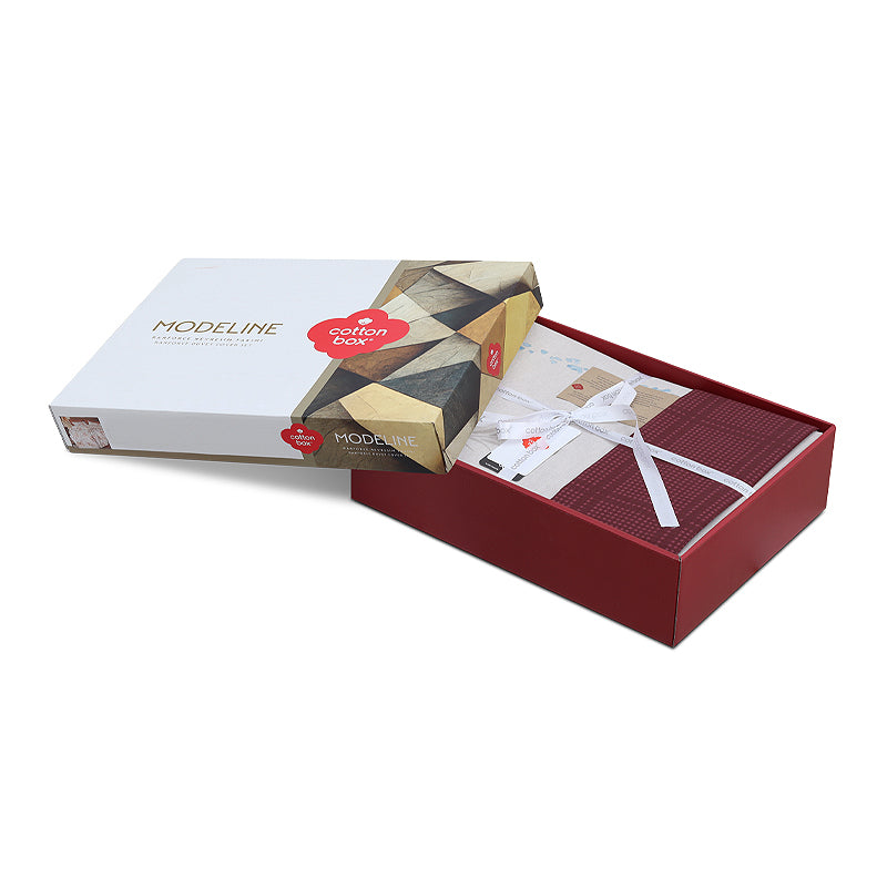 Σετ παπλωματοθήκη Flos Cotton Box 3 τμχ Μονή (160x220) χρώμα μπορντώ - Pakobazaar