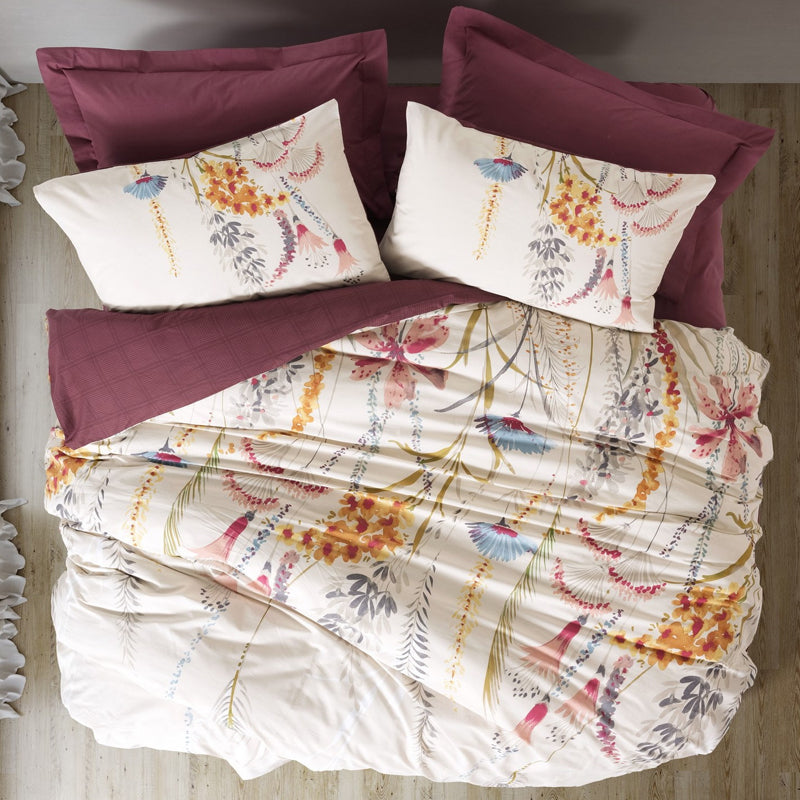 Σετ παπλωματοθήκη Flos Cotton Box 4 τμχ Διπλή (200x220) χρώμα μπορντώ - Pakobazaar
