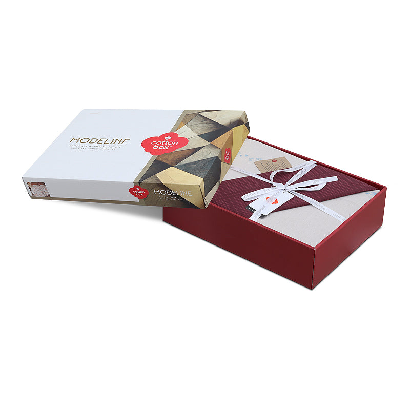 Σετ παπλωματοθήκη Flos Cotton Box 4 τμχ Διπλή (200x220) χρώμα μπορντώ - Pakobazaar