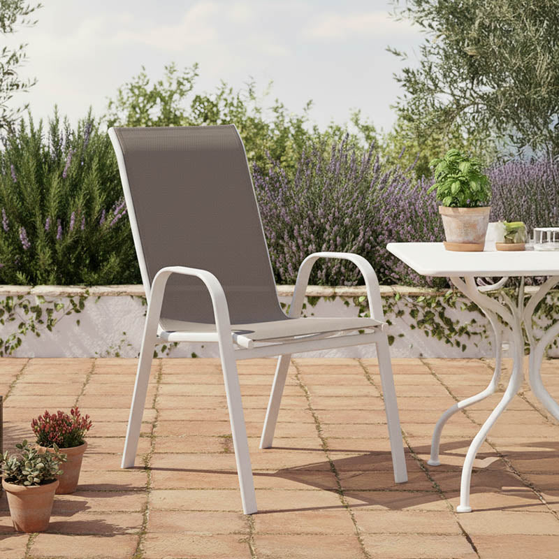 Πολυθρόνα Calan  μέταλλο λευκό-textilene καφέ 54x74x91εκ - Pakobazaar