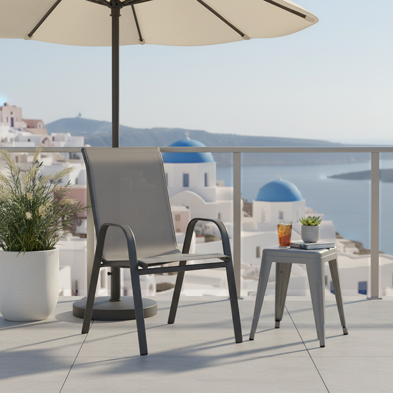 Πολυθρόνα Calan  στοιβαζόμενη μέταλλο ανθρακί-textilene ανθρακί 54x74x91εκ - Pakobazaar