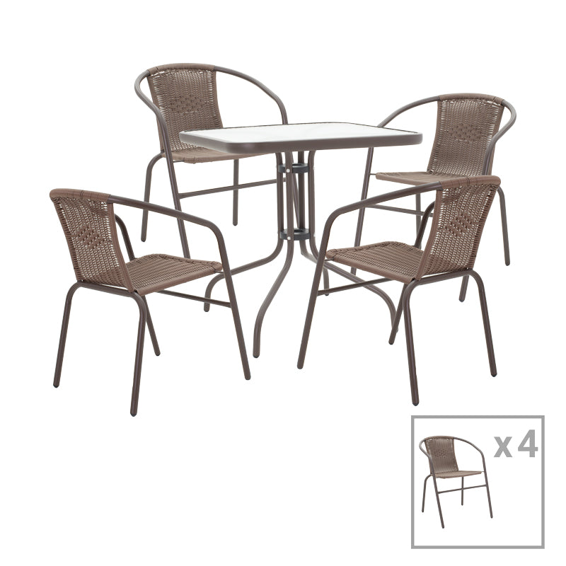 Tραπεζαρία Obbi-Watson  σετ 5τεμ καφέ μέταλλο-pe rattan 80x80x70εκ - Pakobazaar