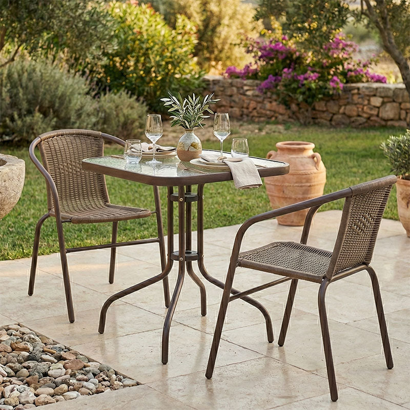Tραπεζαρία Obbi-Watson  σετ 3τεμ καφέ μέταλλο-pe rattan 60x60x70εκ - Pakobazaar
