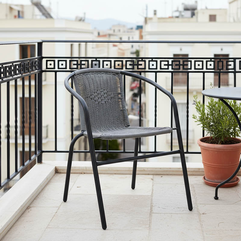 Πολυθρόνα Obbi  μαύρο μέταλλο-pe γκρι 53x59x72εκ - Pakobazaar
