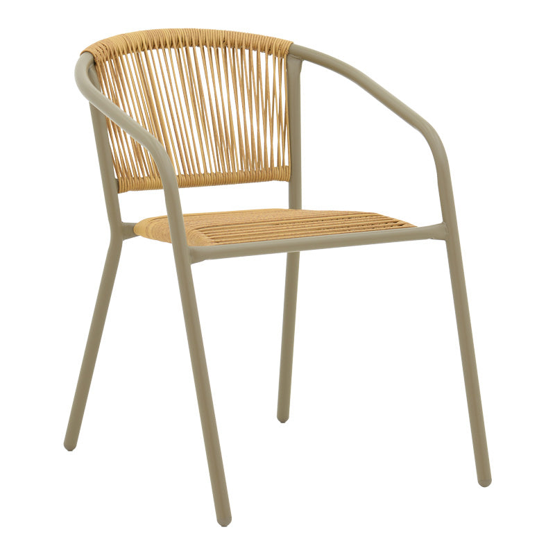 Πολυθρόνα Lindaria  στοιβαζόμενη μέταλλο σε σαμπανιζέ και pe rattan σε φυσική απόχρωση 54x63x74εκ - Pakobazaar
