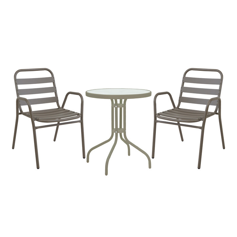 Τραπεζαρία Watson-Sussie  σετ 3τεμ μέταλλο σαμπανιζέ-γυαλί Φ60x70εκ - Image 1