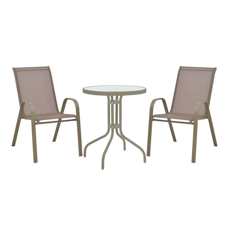 Τραπεζαρία Calan-Watson  σετ 3τεμ μέταλλο σαμπανιζέ-γυαλί Φ60x70εκ - Image 2