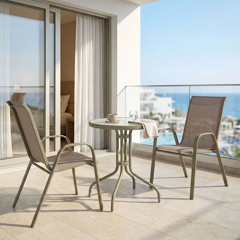 Τραπεζαρία Calan-Watson  σετ 3τεμ μέταλλο σαμπανιζέ-γυαλί Φ60x70εκ - Image 1