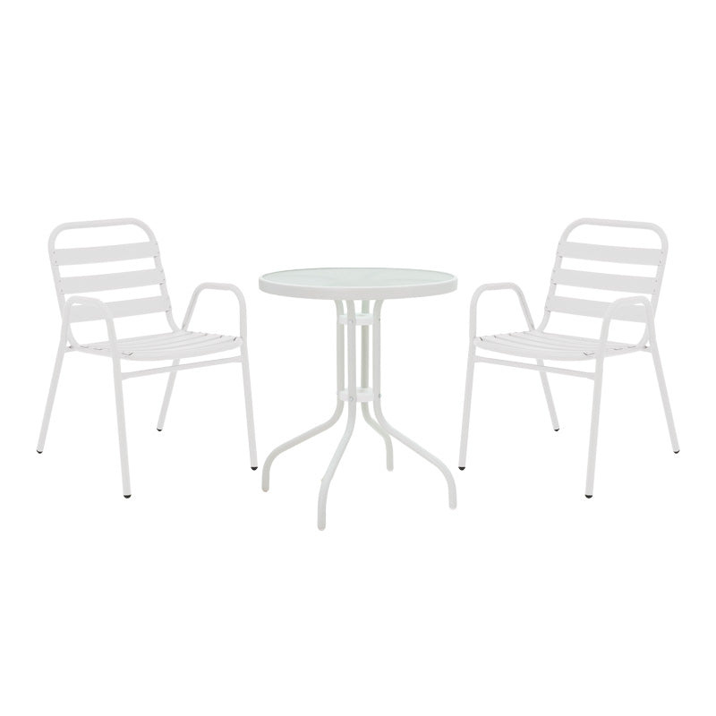 Τραπεζαρία Watson-Sussie  σετ 3τεμ μέταλλο λευκό-γυαλί Φ60x70εκ - Image 1