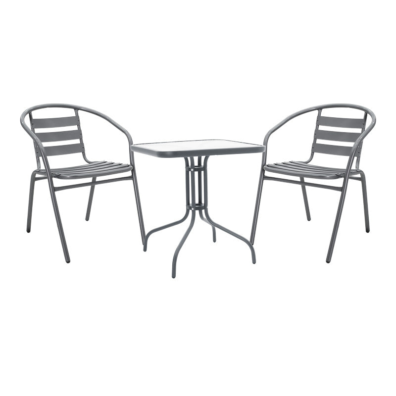 Τραπεζαρία Watson-Tade  3τεμ μέταλλο ανθρακί-γυαλί 70x70x70εκ - Image 1