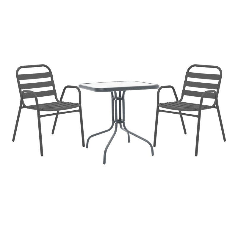 Τραπεζαρία Watson-Sussie  3τεμ μέταλλο ανθρακί-γυαλί 70x70x70εκ - Pakobazaar