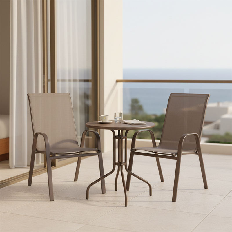 Τραπεζαρία Vergo-Calan  σετ 3τεμ καφέ μέταλλο Φ60x70εκ - Pakobazaar