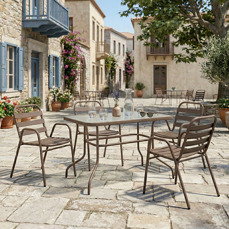 Τραπεζαρία Valor-Sussie  5τεμ μέταλλο καφέ-γυαλί 110x60x70εκ - Pakobazaar