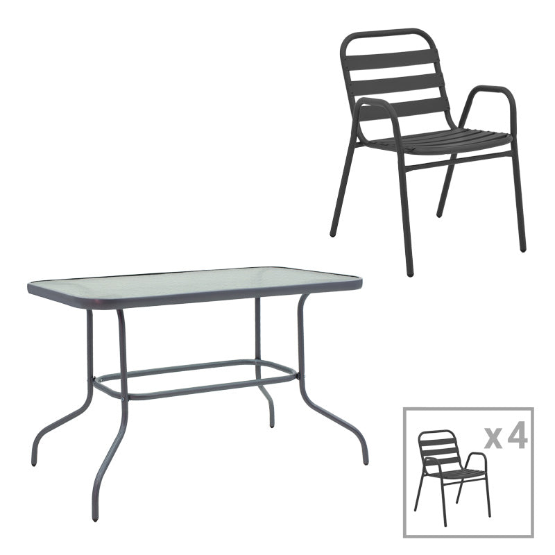 Τραπεζαρία Valor-Sussie  σετ 5τεμ μέταλλο ανθρακί-γυαλί 110x60x70εκ - Image 1