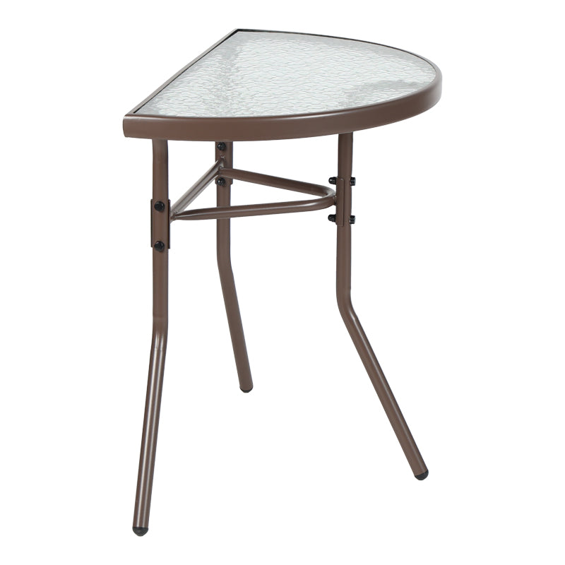 Τραπέζι ημικυκλικό Bion  γυαλί-μέταλλο σε καφέ απόχρωση 70x40x65εκ - Pakobazaar