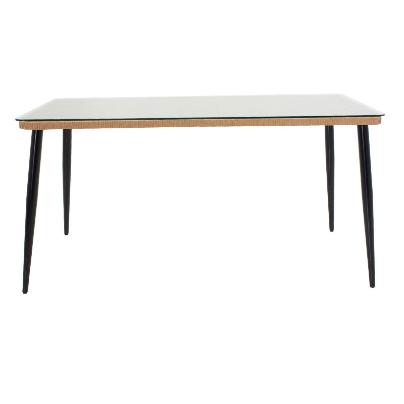 Τραπέζι Naoki  μέταλλο μαύρο-pe φυσικό-γυαλί 160x90x78εκ - Image 2