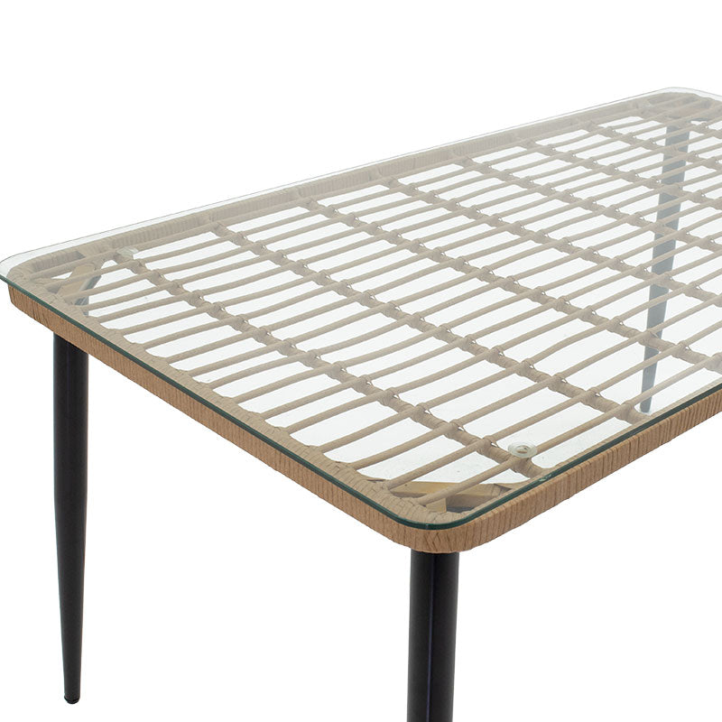 Τραπέζι Naoki  μέταλλο μαύρο-pe φυσικό-γυαλί 160x90x78εκ - Image 3