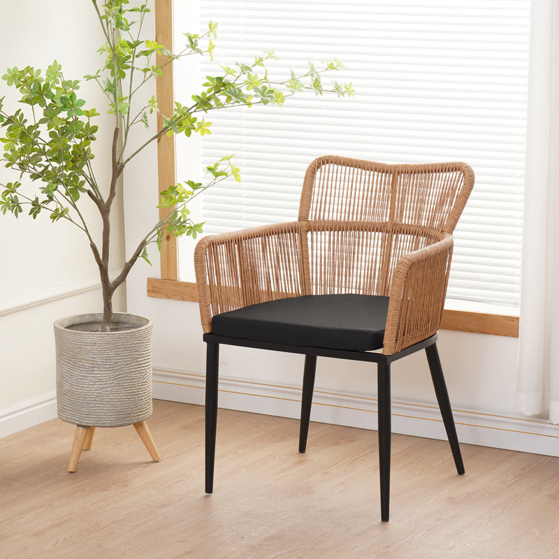 Πολυθρόνα Naoki  pe rattan -metal σε φυσική απόχρωση με μαύρα πόδια/μαξιλάρι 59x62.5x82εκ - Pakobazaar