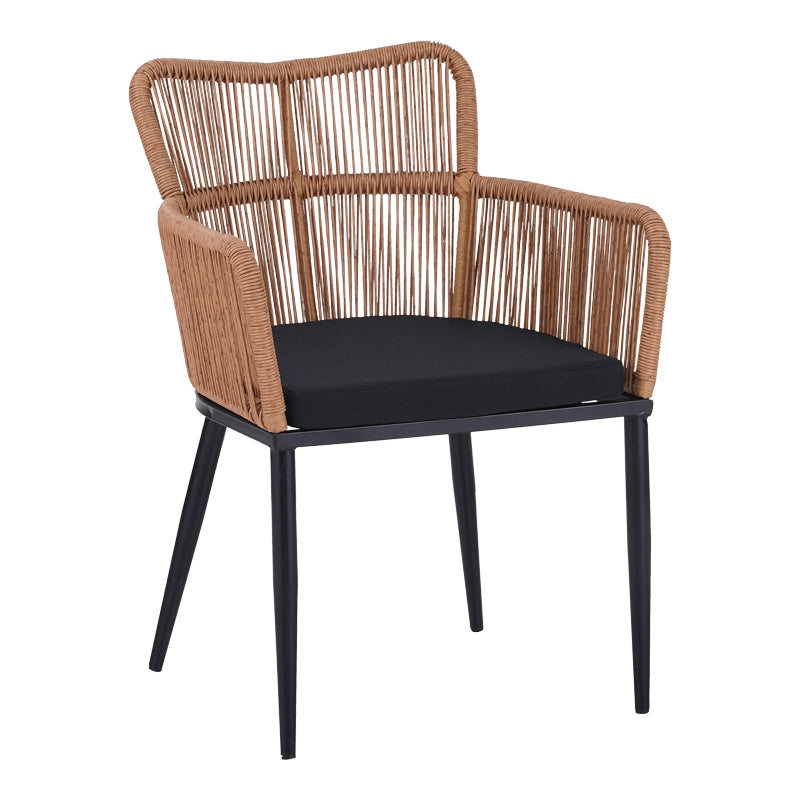 Πολυθρόνα Naoki  pe rattan -metal σε φυσική απόχρωση με μαύρα πόδια/μαξιλάρι 59x62.5x82εκ - Pakobazaar