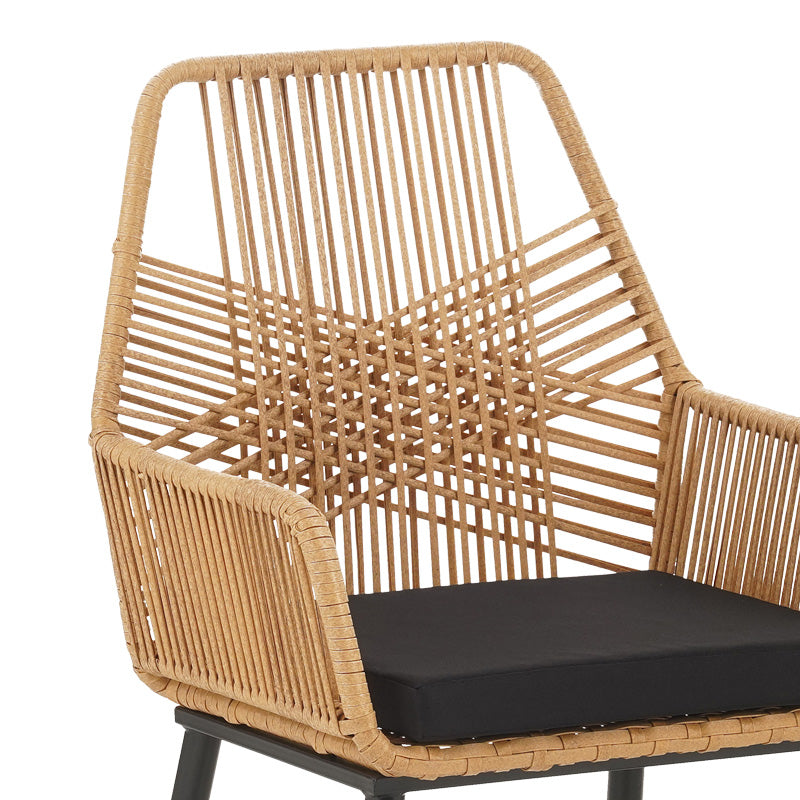Τραπεζαρία Naoki-Tanish σετ 5 τεμ  γυάλινο- pe rattan σε φυσική απόχρωση με μαυρα πόδια 140x80x78εκ - Pakobazaar