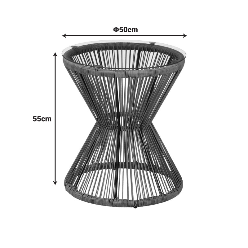 Τραπέζι Mabil  γυαλί - pe rattan σε γκρι απόχρωση Φ50x55εκ - Pakobazaar
