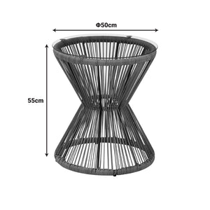 Τραπέζι Mabil  γυαλί - pe rattan σε γκρι απόχρωση Φ50x55εκ - Pakobazaar