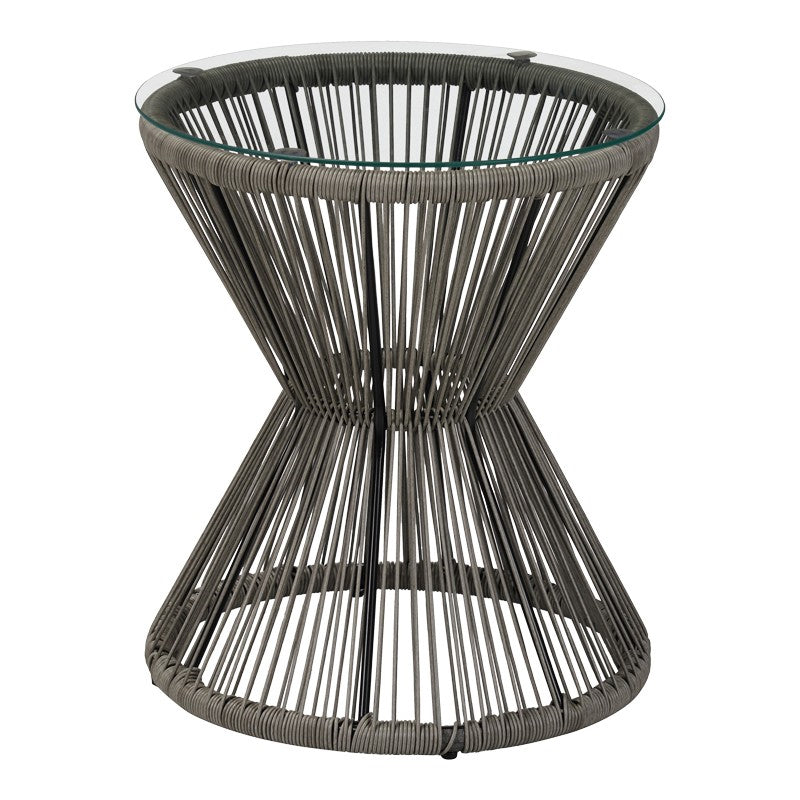 Τραπέζι Mabil  γυαλί - pe rattan σε γκρι απόχρωση Φ50x55εκ - Pakobazaar