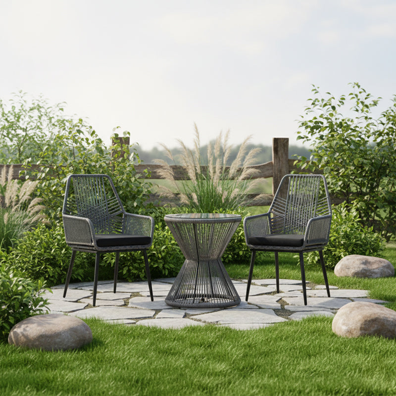 Πολυθρόνα Tanish  pe rattan σε γκρι απόχρωση με μαύρα μεταλλικά πόδια 58x58.5x87εκ - Pakobazaar