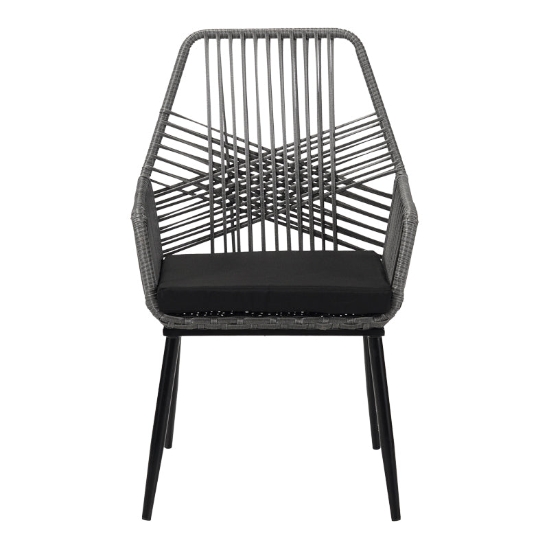 Πολυθρόνα Tanish  pe rattan σε γκρι απόχρωση με μαύρα μεταλλικά πόδια 58x58.5x87εκ - Pakobazaar