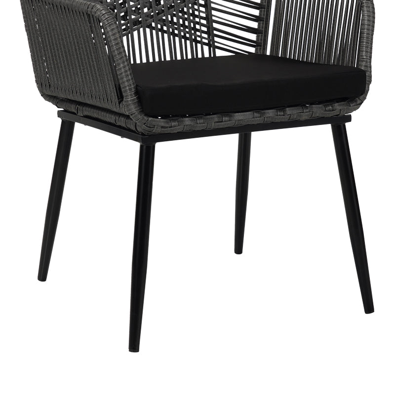 Πολυθρόνα Tanish  pe rattan σε γκρι απόχρωση με μαύρα μεταλλικά πόδια 58x58.5x87εκ - Pakobazaar